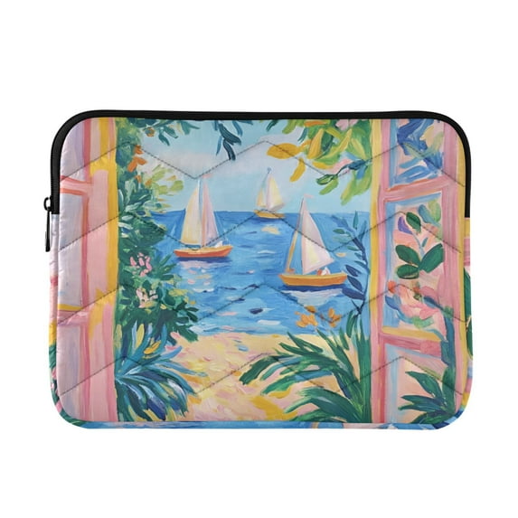 FORMRS 15-15.6 inch Laptop Sleeve Case Soft Carrying Quilted Computer Bag Cover, Blue Seaside