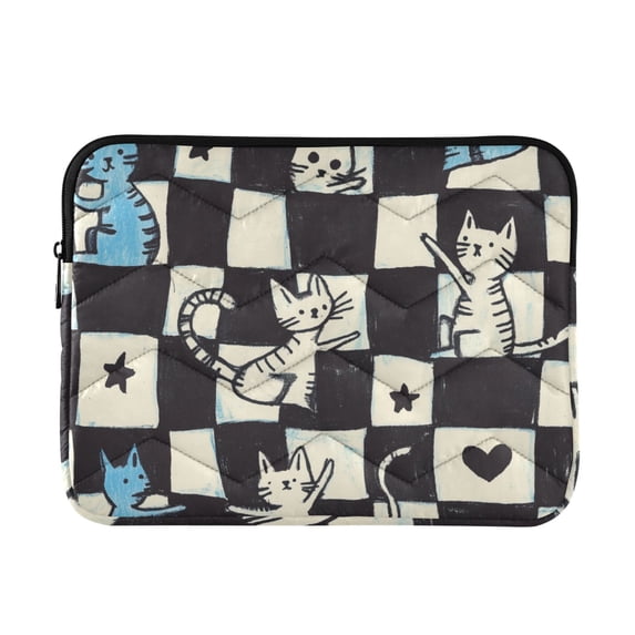 FORMRS 15-15.6 inch Laptop Sleeve Case Soft Carrying Quilted Computer Bag Cover, Blue and White Cat