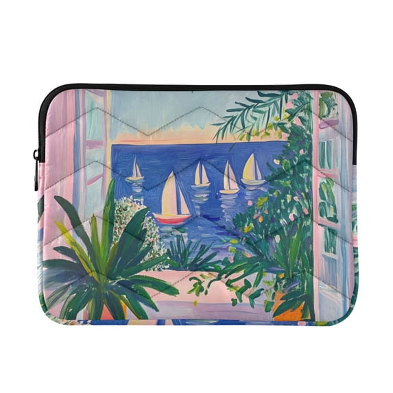 FORMRS 15-15.6 inch Laptop Sleeve Case Soft Carrying Quilted Computer Bag Cover, Boat Seaside