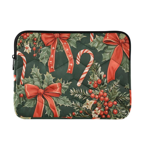 FORMRS 15-15.6 inch Laptop Sleeve Case Soft Carrying Quilted Computer Bag Cover, Christmas Holly Bows