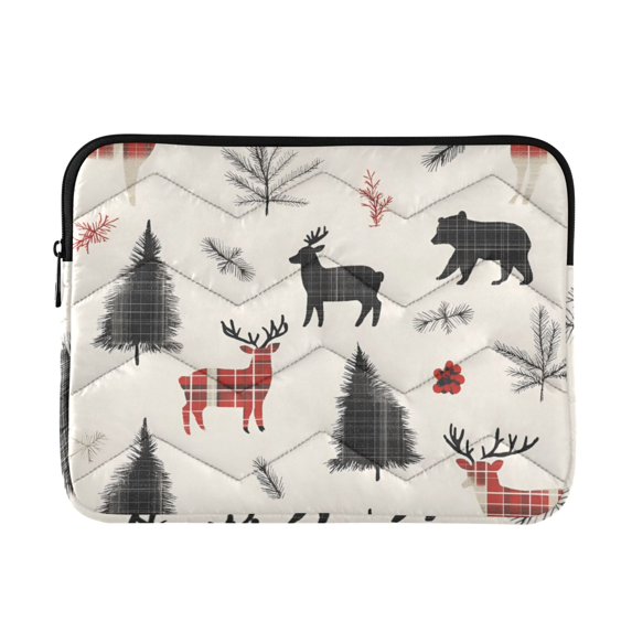 FORMRS 15"-15.6" Laptop Sleeve Protective Case Soft Carrying Quilted Computer Bag Cover, Christmas Plaid Deer
