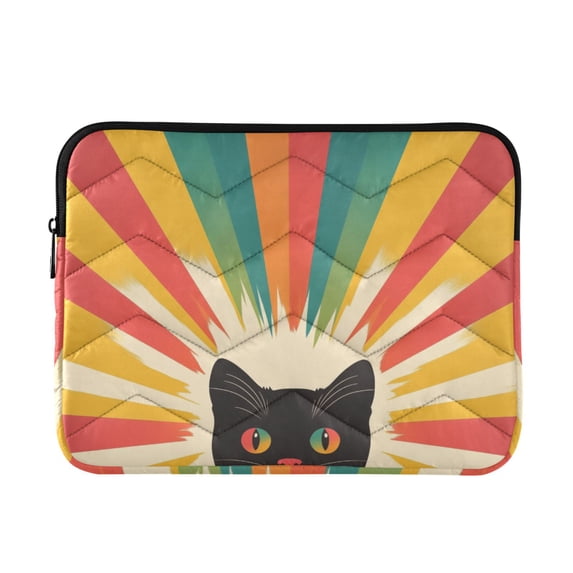 FORMRS 15"-15.6" Laptop Sleeve Protective Case Soft Carrying Quilted Computer Bag Cover, Colorful Black Cat