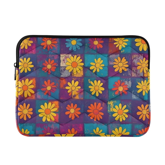 FORMRS 15-15.6 inch Laptop Sleeve Case Soft Carrying Quilted Computer Bag Cover, Colorful Checkered Daisy