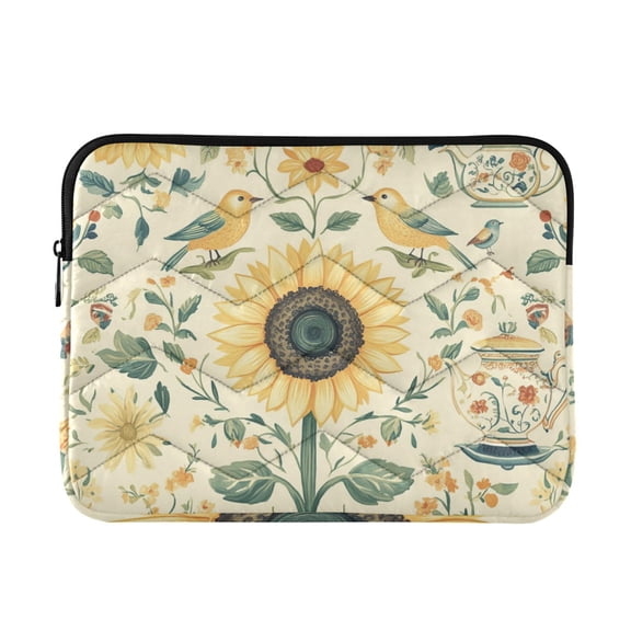 FORMRS 15-15.6 inch Laptop Sleeve Case Soft Carrying Quilted Computer Bag Cover, Floral Birds Pattern