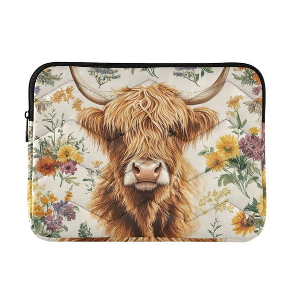 FORMRS 15-15.6 inch Laptop Sleeve Case Soft Carrying Quilted Computer Bag Cover, Floral Cow