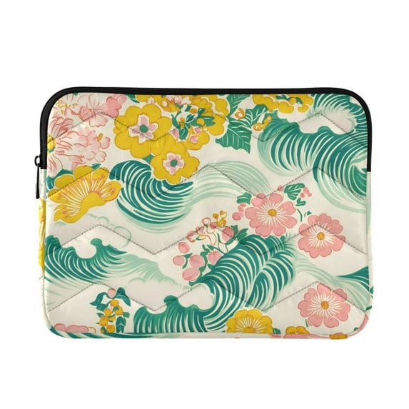 FORMRS 15-15.6 inch Laptop Sleeve Case Soft Carrying Quilted Computer Bag Cover, Floral Wave
