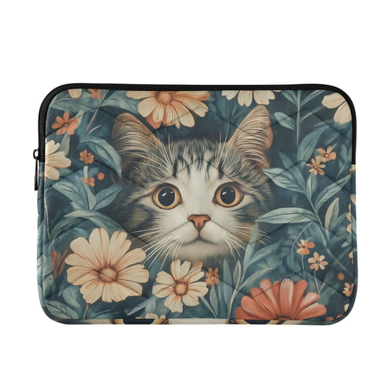 FORMRS 15-15.6 inch Laptop Sleeve Case Soft Carrying Quilted Computer Bag Cover, Flowers Cat