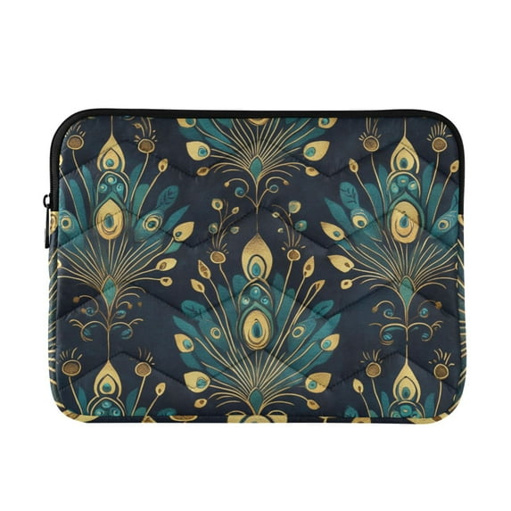 FORMRS 15"-15.6" Laptop Sleeve Protective Case Soft Carrying Quilted Computer Bag Cover, Gold Peacock Pattern