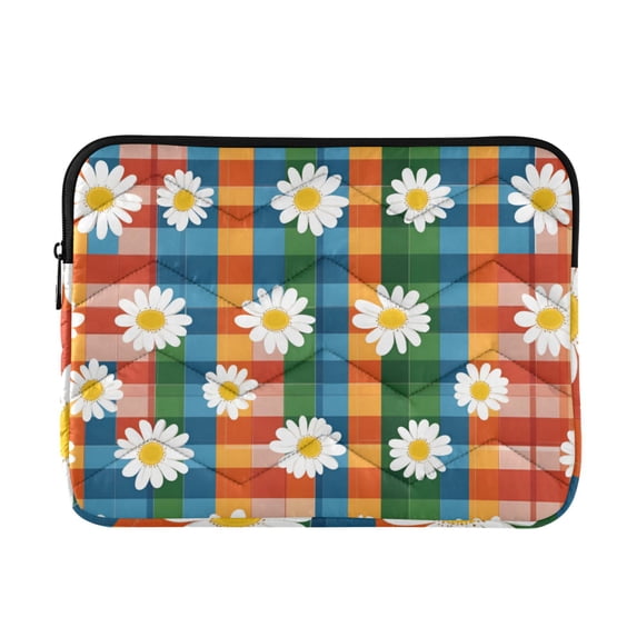 FORMRS 15-15.6 inch Laptop Sleeve Case Soft Carrying Quilted Computer Bag Cover, Green Checkered Daisy