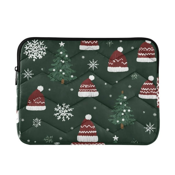FORMRS 15-15.6 inch Laptop Sleeve Case Soft Carrying Quilted Computer Bag Cover, Green Christmas Hats