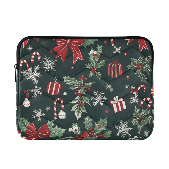 FORMRS 15-15.6 inch Laptop Sleeve Case Soft Carrying Quilted Computer Bag Cover, Green Christmas
