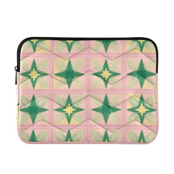 FORMRS 15"-15.6" Laptop Sleeve Protective Case Soft Carrying Quilted Computer Bag Cover, Green Symmetrical Stars