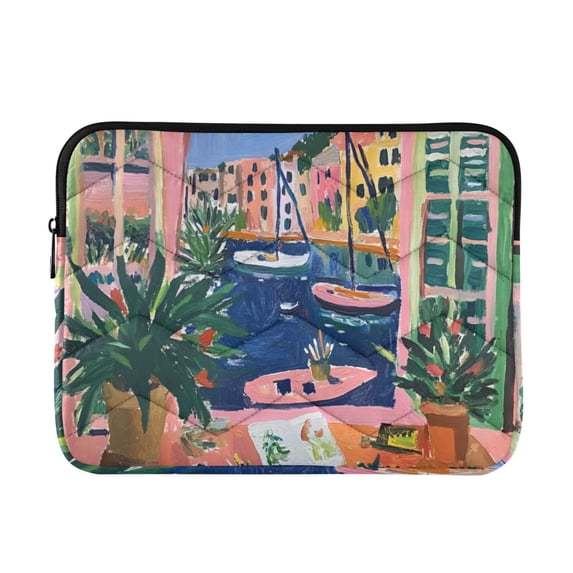 FORMRS 15-15.6 inch Laptop Sleeve Case Soft Carrying Quilted Computer Bag Cover, Green Window