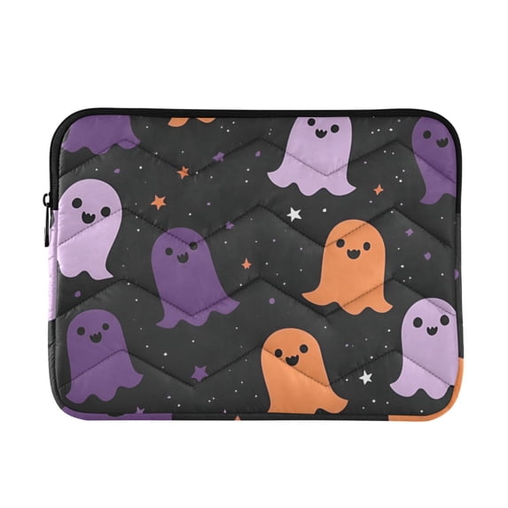 FORMRS 15-15.6 inch Laptop Sleeve Case Soft Carrying Quilted Computer Bag Cover, Halloween Orange Ghosts