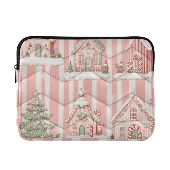 FORMRS 15-15.6 inch Laptop Sleeve Case Soft Carrying Quilted Computer Bag Cover, Light Green Christmas Houses