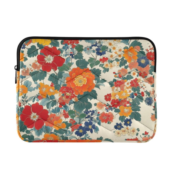 FORMRS 15-15.6 inch Laptop Sleeve Case Soft Carrying Quilted Computer Bag Cover, Orange Japanese Flowers Pattern