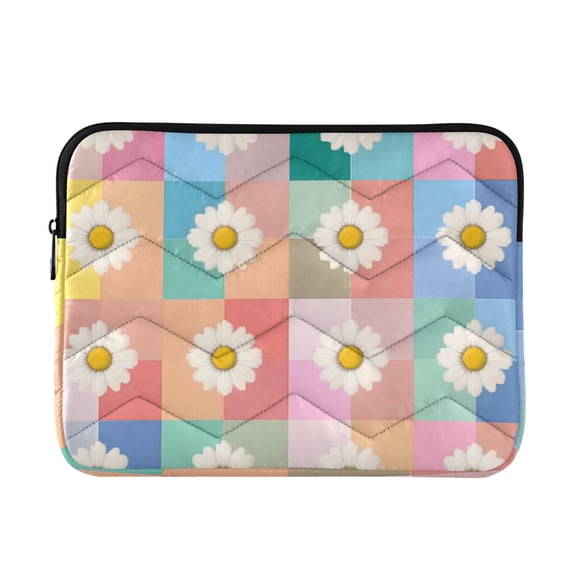 FORMRS 15-15.6 inch Laptop Sleeve Case Soft Carrying Quilted Computer Bag Cover, Pink Checkered Daisy