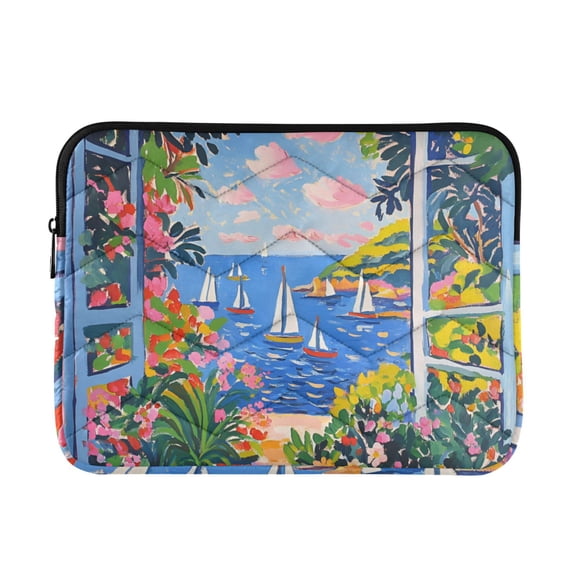 FORMRS 15"-15.6" Laptop Sleeve Protective Case Soft Carrying Quilted Computer Bag Cover, Pink Floral Window