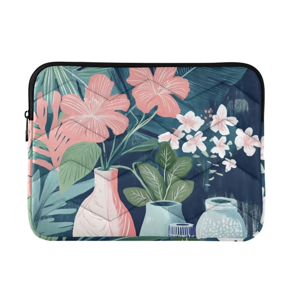 FORMRS 15"-15.6" Laptop Sleeve Protective Case Soft Carrying Quilted Computer Bag Cover, Pink Flowers