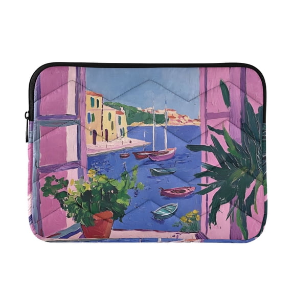 FORMRS 15"-15.6" Laptop Sleeve Protective Case Soft Carrying Quilted Computer Bag Cover, Purple Window Scene