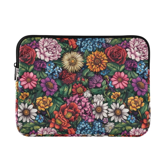 FORMRS 15"-15.6" Laptop Sleeve Protective Case Soft Carrying Quilted Computer Bag Cover, Vibrant Flowers Pattern
