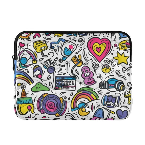 FORMRS 15-15.6 inch Laptop Sleeve Case Soft Carrying Quilted Computer Bag Cover, White Doodle Pattern