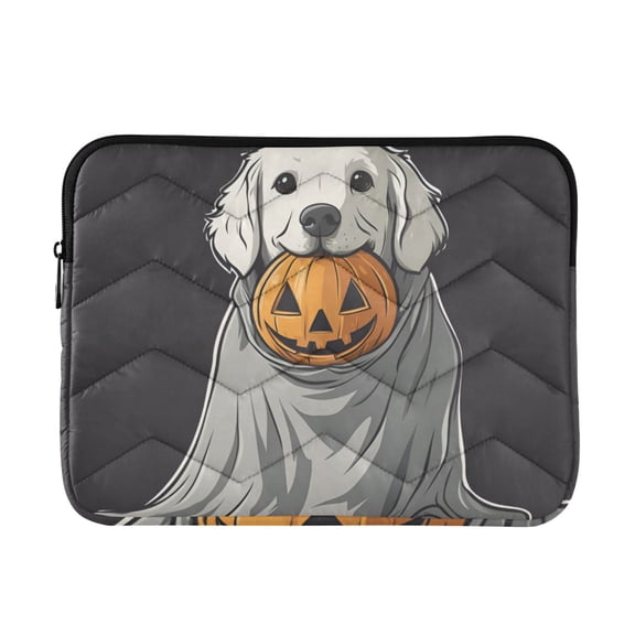 FORMRS 15-15.6 inch Laptop Sleeve Case Soft Carrying Quilted Computer Bag Cover, White Halloween Dog