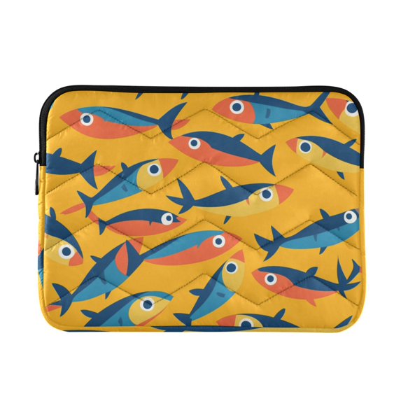 FORMRS 15"-15.6" Laptop Sleeve Protective Case Soft Carrying Quilted Computer Bag Cover, Yellow Sardines Pattern