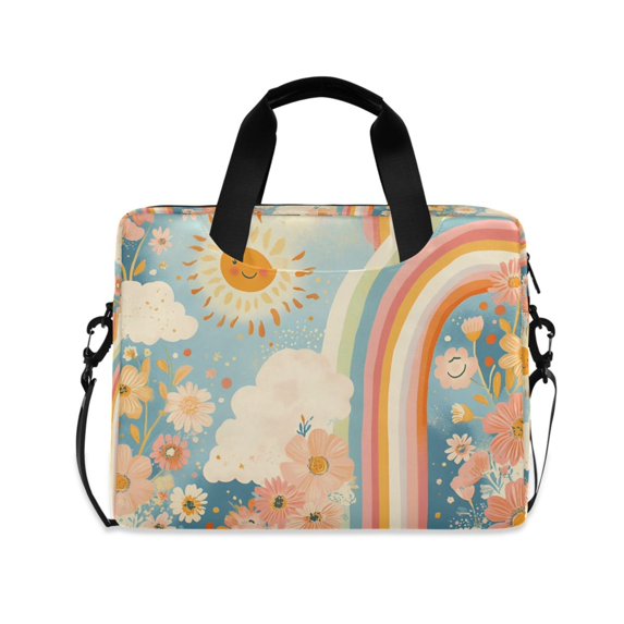 FORMRS 16" Laptop Bag Carrying Sleeve Case with Handle Travel Shoulder Briefcase, Beige Rainbow Clouds