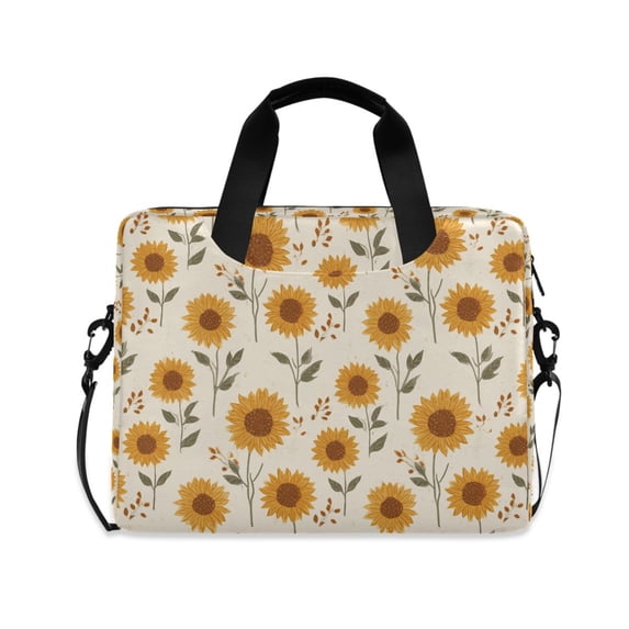 FORMRS 16" Laptop Bag Carrying Sleeve Case with Handle Travel Shoulder Briefcase, Beige Sunflower Pattern