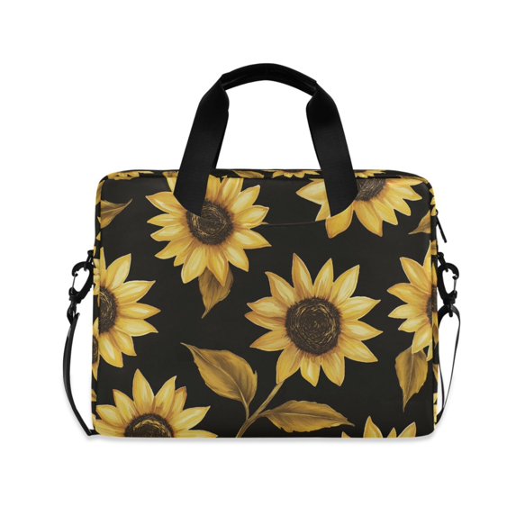 FORMRS 16" Laptop Sleeve Bag Carrying Case with Handle Travel Shoulder Briefcase, Black Sunflower Pattern