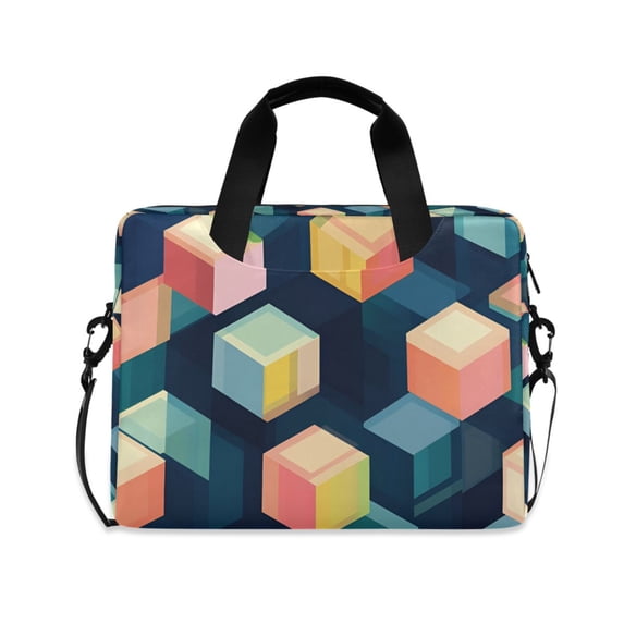 FORMRS 16" Laptop Bag Carrying Sleeve Case with Handle Travel Shoulder Briefcase, Blue Cubes
