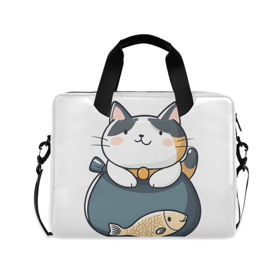 FORMRS 16" Laptop Bag Carrying Sleeve Case with Handle Travel Shoulder Briefcase, Blue Cute Cat