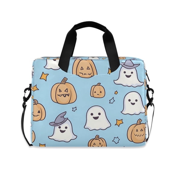 FORMRS 16" Laptop Bag Carrying Sleeve Case with Handle Travel Shoulder Briefcase, Blue Halloween Ghosts