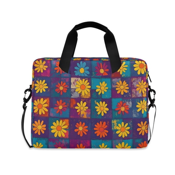 FORMRS 16" Laptop Bag Carrying Sleeve Case with Handle Travel Shoulder Briefcase, Colorful Checkered Daisy