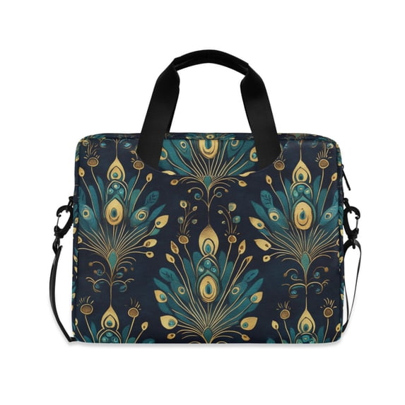 FORMRS 16" Laptop Bag Carrying Sleeve Case with Handle Travel Shoulder Briefcase, Gold Peacock Pattern