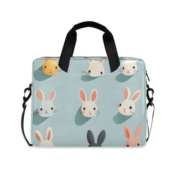 FORMRS 16" Laptop Bag Carrying Sleeve Case with Handle Travel Shoulder Briefcase, Green Cute Rabbits