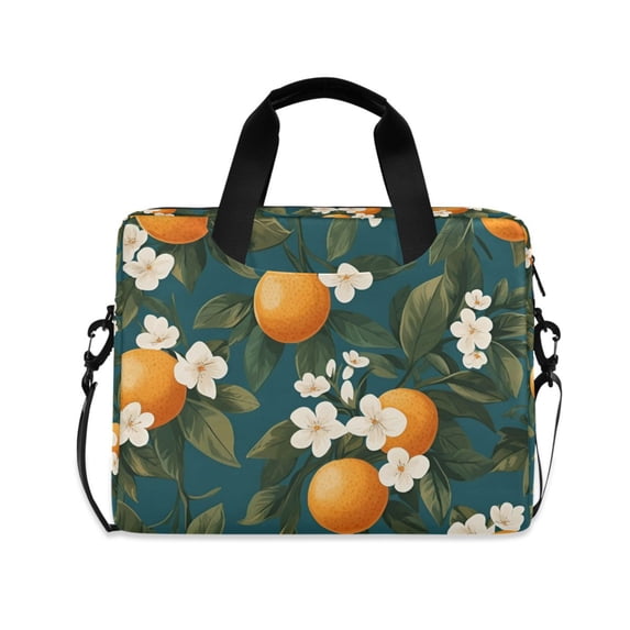 FORMRS 16" Laptop Bag Carrying Sleeve Case with Handle Travel Shoulder Briefcase, Green Floral Orange