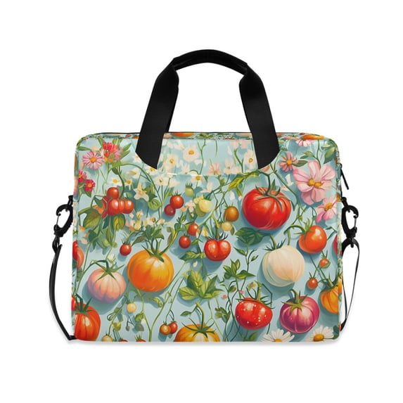 FORMRS 16" Laptop Bag Carrying Sleeve Case with Handle Travel Shoulder Briefcase, Green Floral Tomatoes