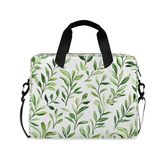 FORMRS 16" Laptop Bag Carrying Sleeve Case with Handle Travel Shoulder Briefcase, Green Leafy Pattern