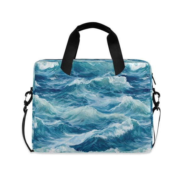 FORMRS 16" Laptop Bag Carrying Sleeve Case with Handle Travel Shoulder Briefcase, Green Watercolor Ocean Waves