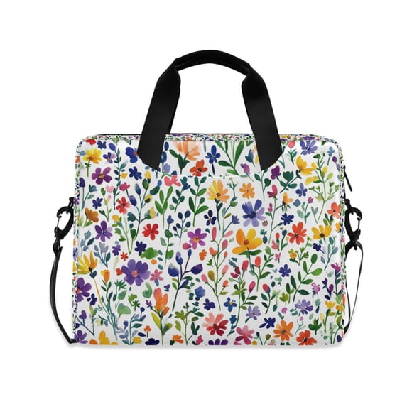 FORMRS 16" Laptop Bag Carrying Sleeve Case with Handle Travel Shoulder Briefcase, Green Wildflower Pattern