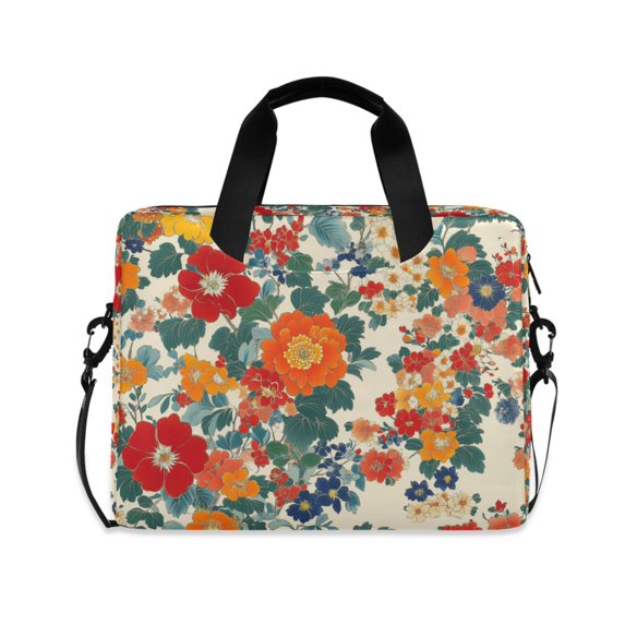 FORMRS 16" Laptop Bag Carrying Sleeve Case with Handle Travel Shoulder Briefcase, Orange Japanese Flowers Pattern