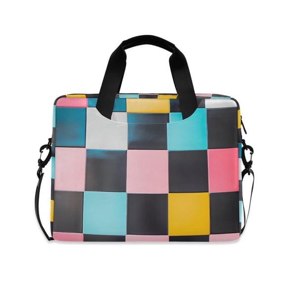 FORMRS 16" Laptop Bag Carrying Sleeve Case with Handle Travel Shoulder Briefcase, Pink Checkered Pattern
