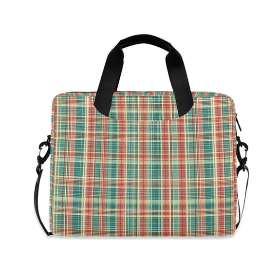FORMRS 16" Laptop Bag Carrying Sleeve Case with Handle Travel Shoulder Briefcase, Red Green Tartan Pattern