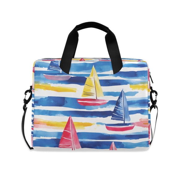 FORMRS 16" Laptop Bag Carrying Sleeve Case with Handle Travel Shoulder Briefcase, Red Hand Drawn Sailboats