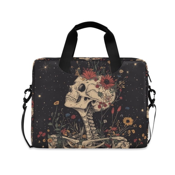 FORMRS 16" Laptop Bag Carrying Sleeve Case with Handle Travel Shoulder Briefcase, Skeleton with Flowers Pattern
