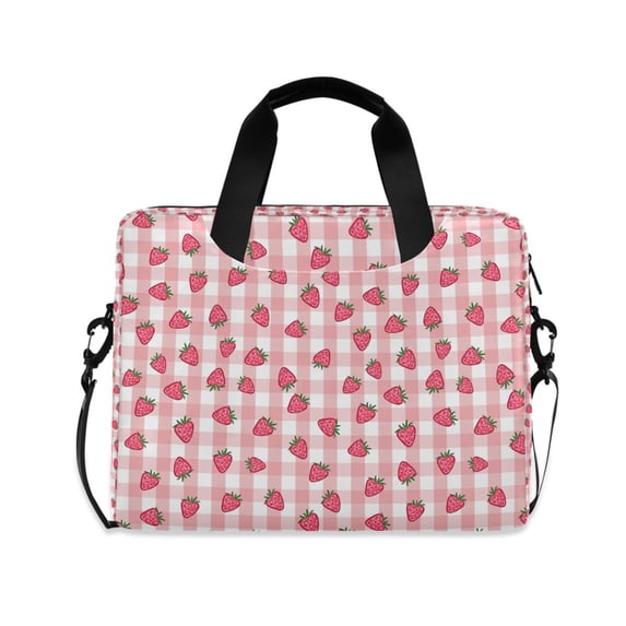 FORMRS 16" Laptop Bag Carrying Sleeve Case with Handle Travel Shoulder Briefcase, Strawberry Plaid Pattern