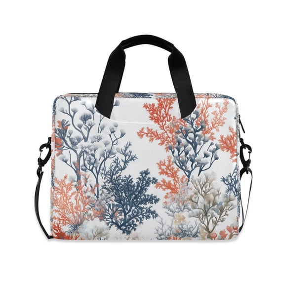 FORMRS 16" Laptop Bag Carrying Sleeve Case with Handle Travel Shoulder Briefcase, White Sea Plants