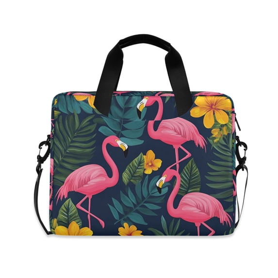 FORMRS 16" Laptop Bag Carrying Sleeve Case with Handle Travel Shoulder Briefcase, Yellow Floral Flamingo